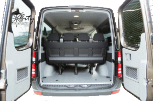 Mercedes Sprinter Van Transportation to San Diego Airport Interior luggage space.