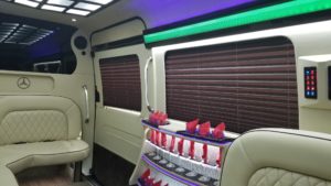 City Captain Mercedes Sprinter Limo Inerior Leather and bar