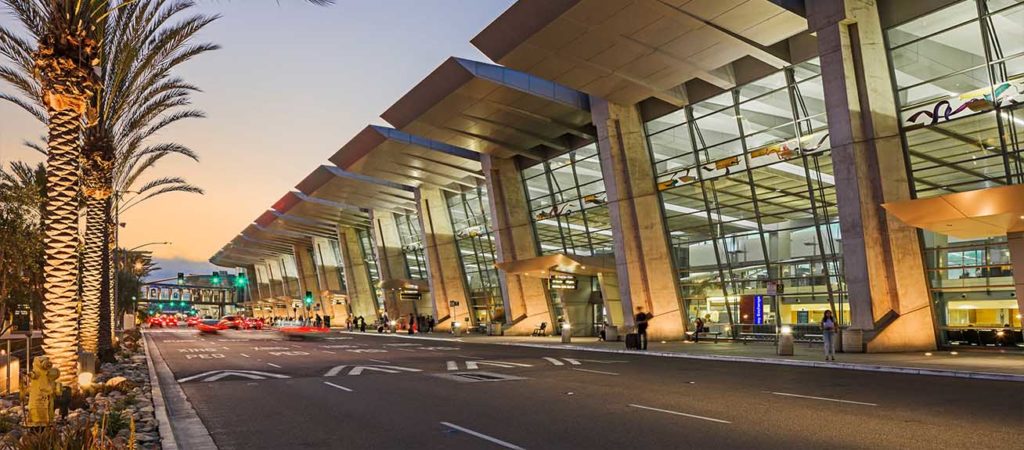 San Diego International Airport (SAN) with page showing rates to LAX, John Wayne, and Tijuana Airports.