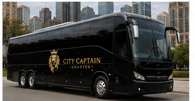 56 passenger coach bus with City Captain Charter logo side view